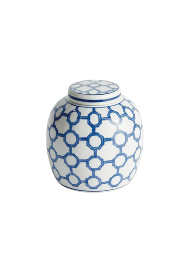 Barclay Butera Link Round Lidded Jar in blue and white