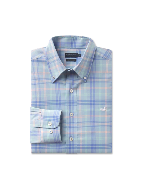 blue and lilac striped pattern long sleeve shirt