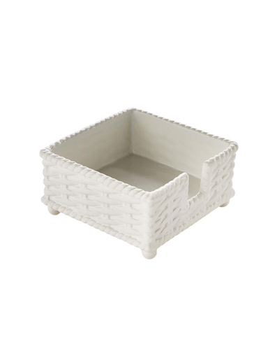 Basketweave white ceramic tableware Cocktail Napkin Holder two's company chic home decor 