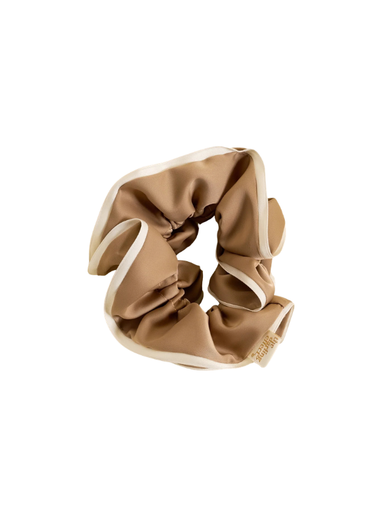 beige and white silk oversized scrunchie