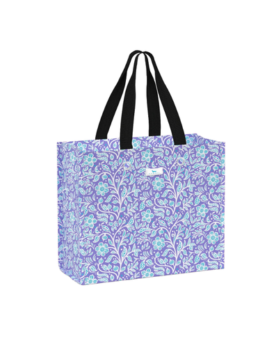 Purple and blue floral patterned durable and reubable gift bag