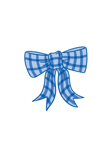 Blue checkered bow on a white background