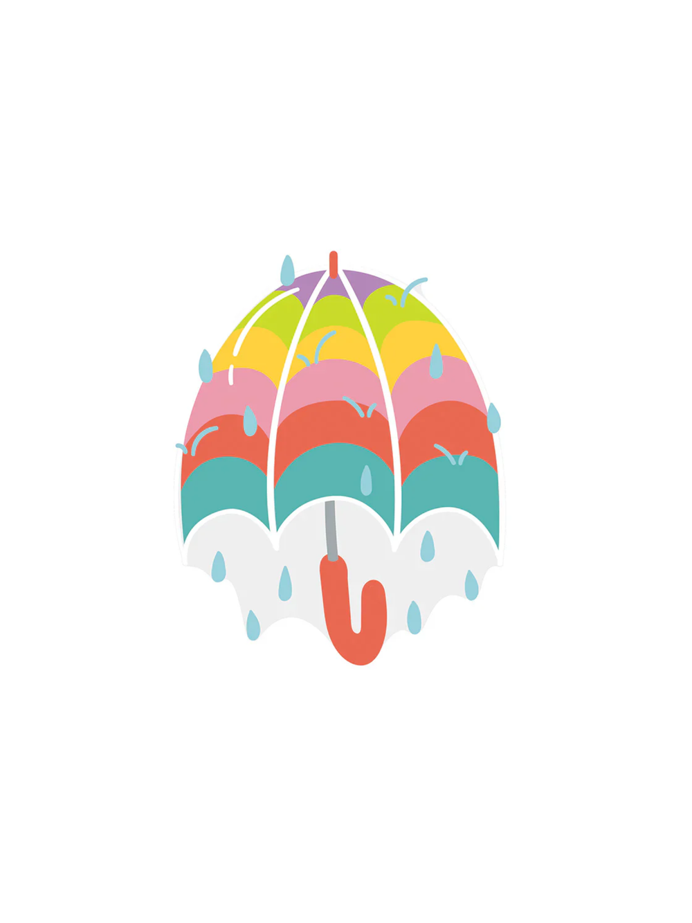 Colorful cartoon umbrella with raindrops on a white background