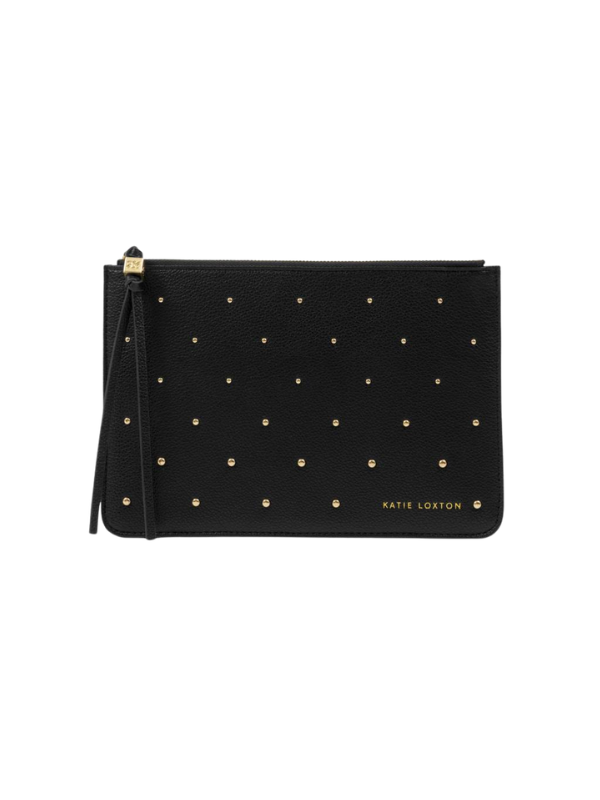 Large Black Tassel Charm Patent Crackle Pouch By Katie Loxton