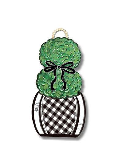 Black and White Gingham Topiary Door Hanger 