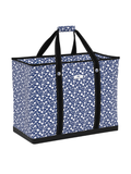 Navy blue and white floral patterned large tote bag 