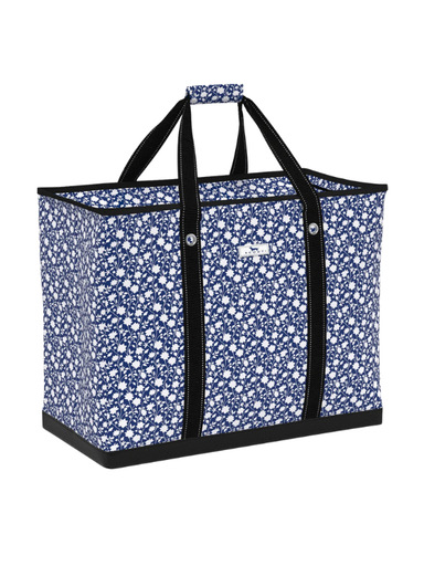 Navy blue and white floral patterned large tote bag 