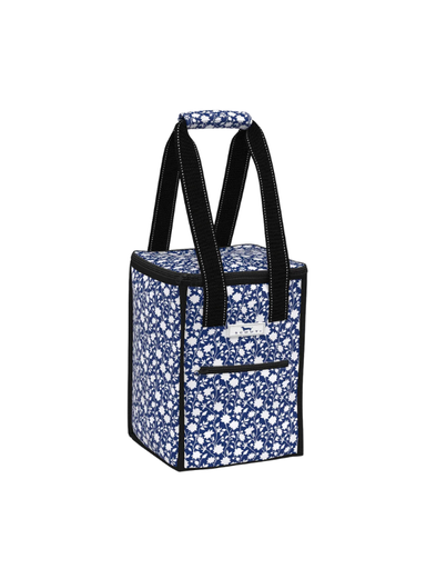 Navy blue and white floral patterned insulated upright cooler rectangular 