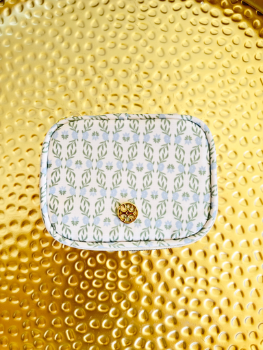 Blue floral printed zip pill organizer 