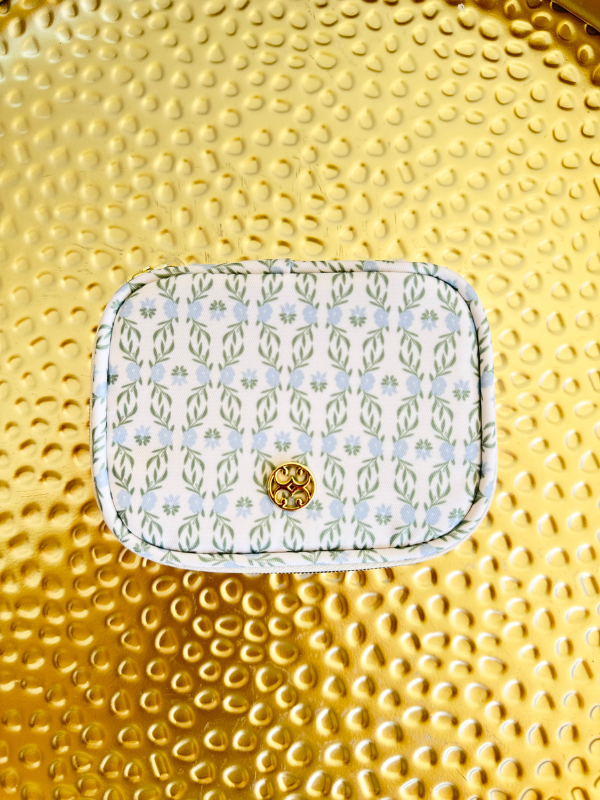 Blue floral printed zip pill organizer 