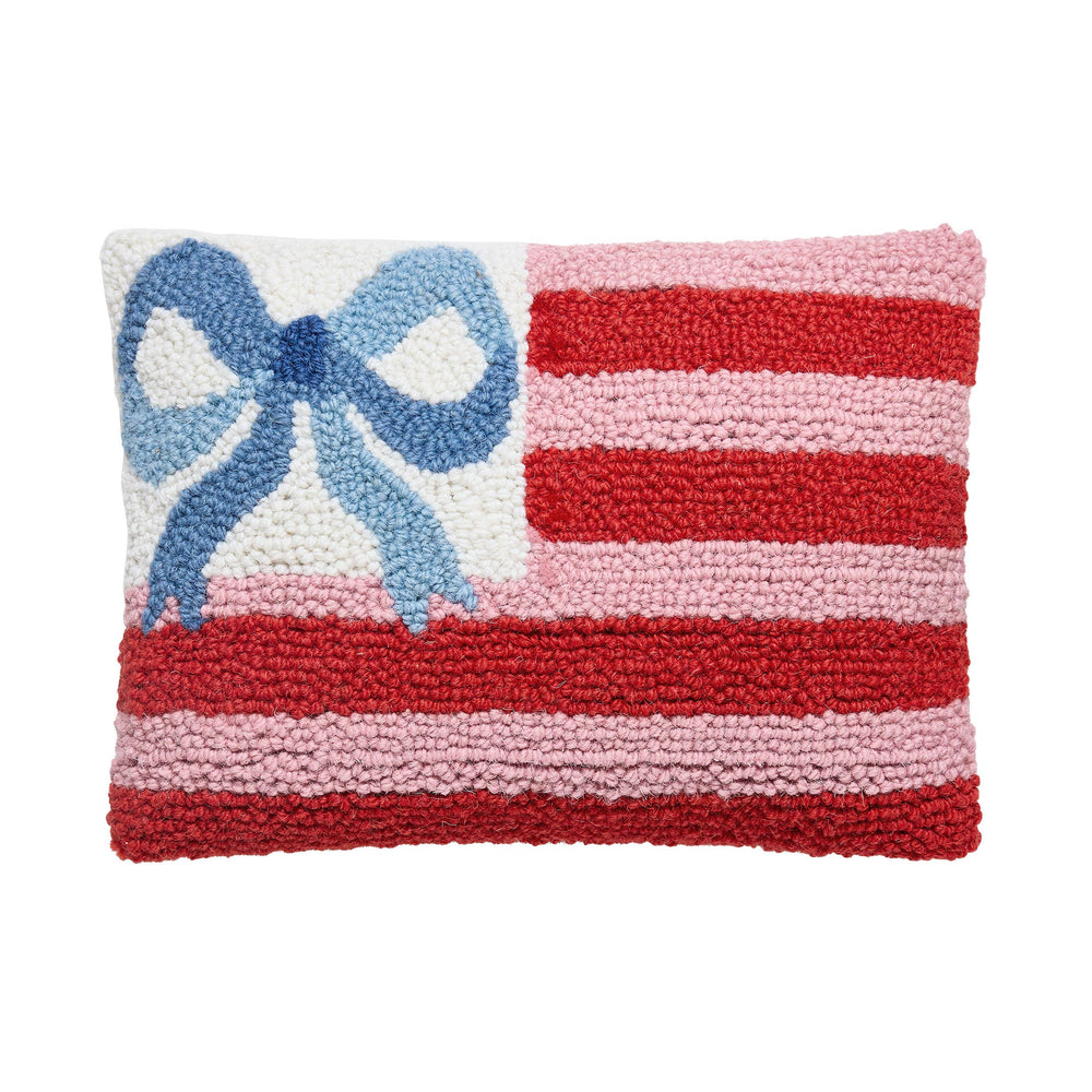 Blue Bow Flag Hook Pillow pink and red striped