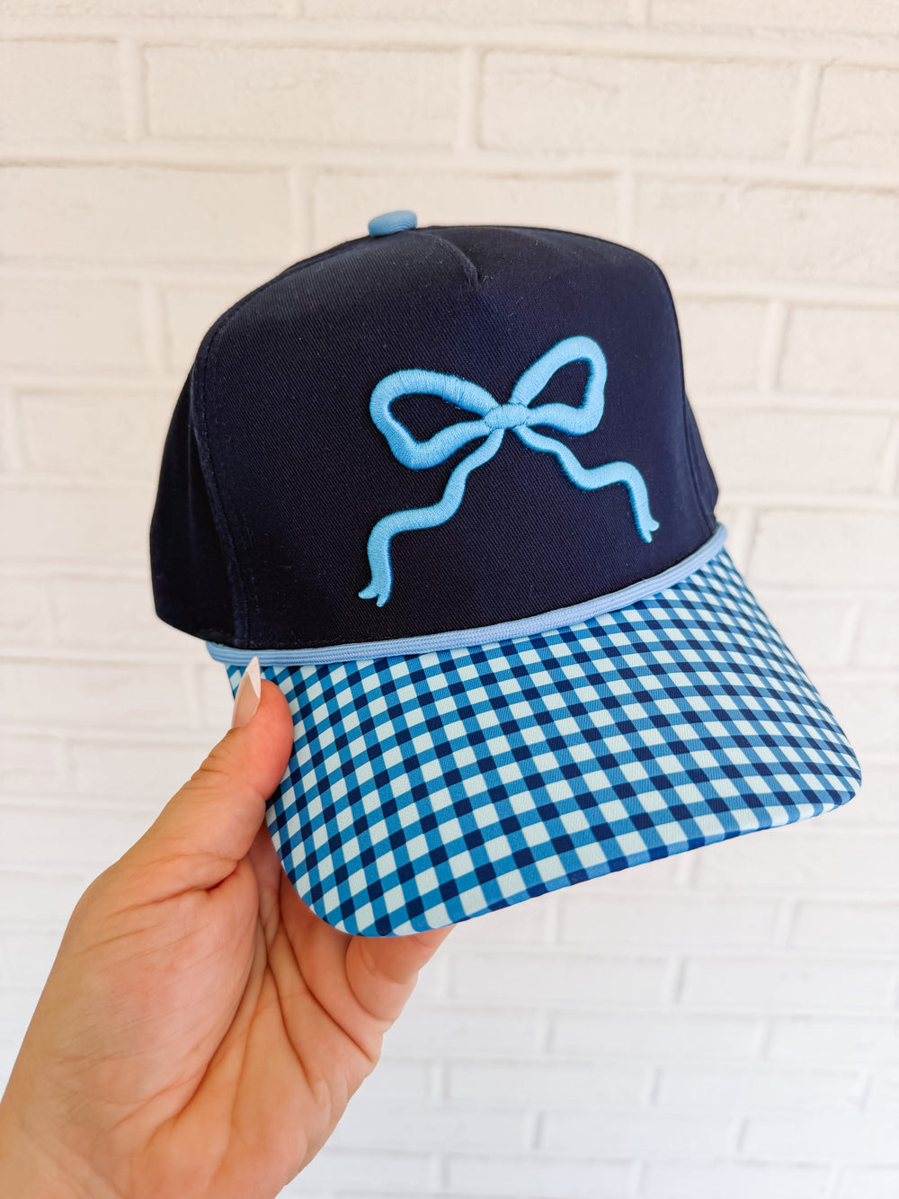 Blue Gingham Bow Hat