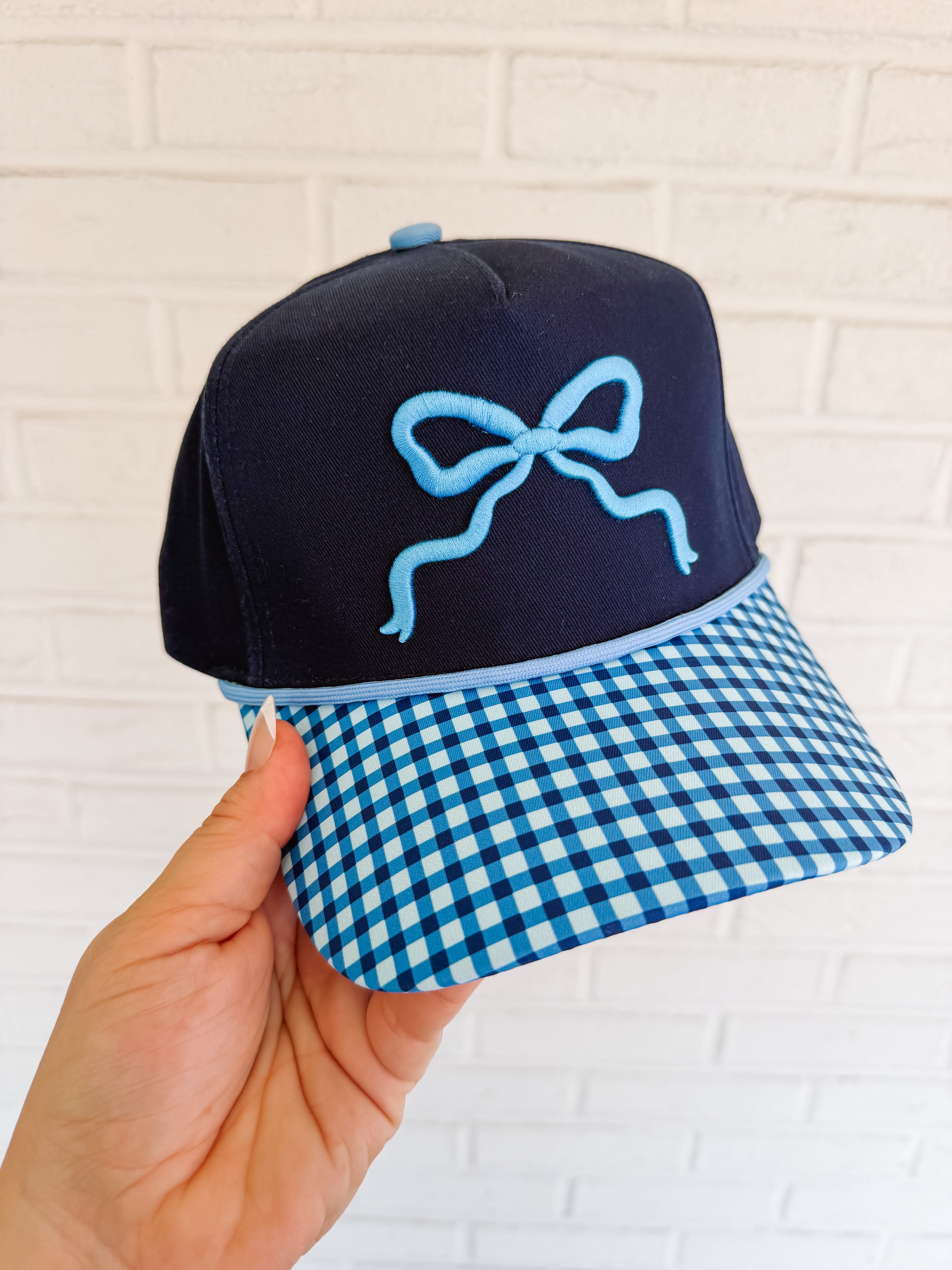 Blue Gingham Bow Hat