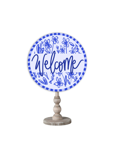 Blue Chinoiserie Welcome Topper round white
