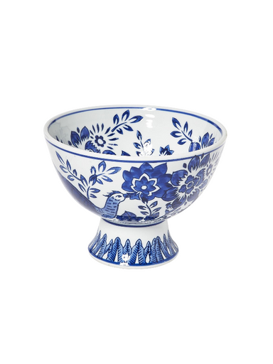 blue floral glass fruit bowl 