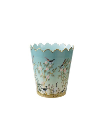 Blue Scalloped Bucket With Nature Scene