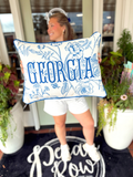 Blue and white Victorian Georgia Piped Lumbar Pillow