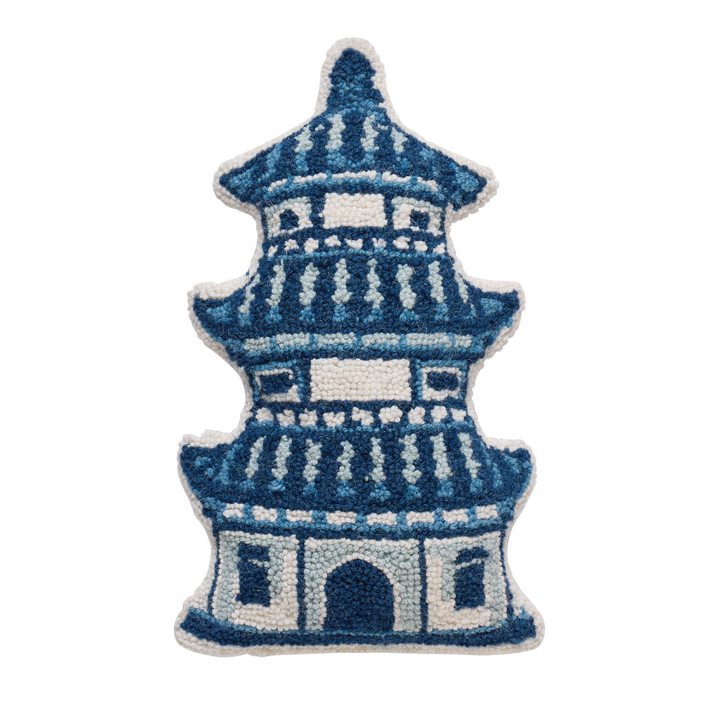 Blue and Cream Shaped Pagoda Hook throw Pillow 
