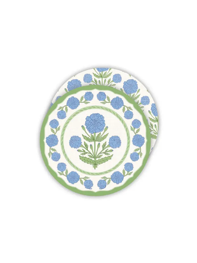 Blue and Green Marigold Round Handpainted Coasters