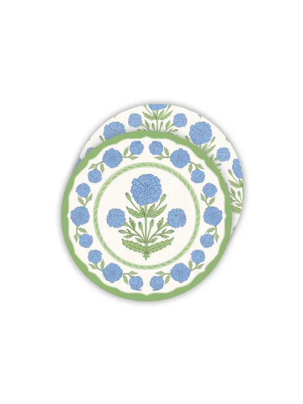 Blue and Green Marigold Round Handpainted Coasters