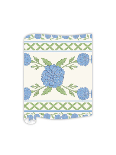blue and green flower print table runner