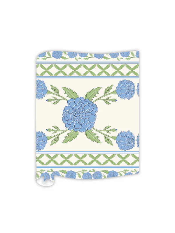 blue and green flower print table runner