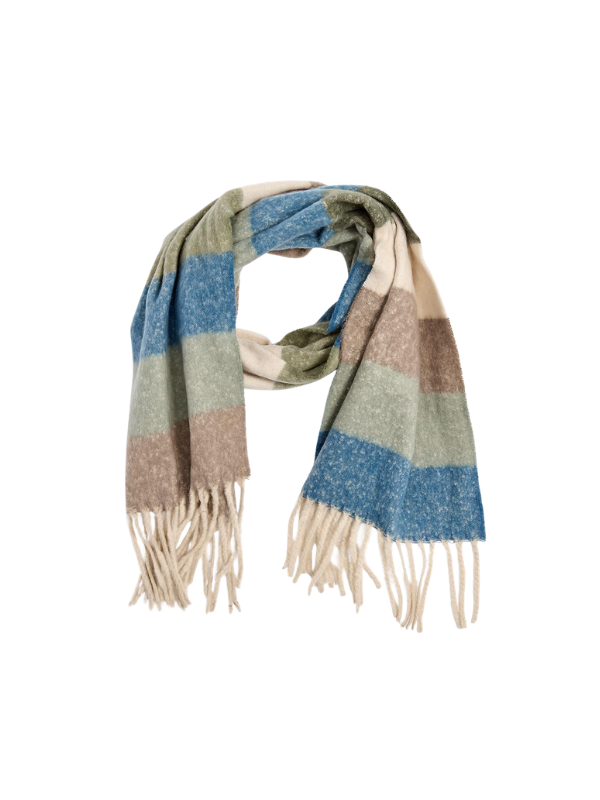 Horizontal Blue and Green Soft Horizon Super Soft Scarf with Fringe Edges 