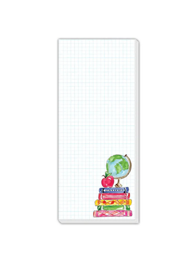 Book Stack With Apple and Globe Skinny Notepad