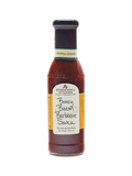 Bottle of Stonewall Kitchen Boozy Bacon Barbeque Sauce on a white background