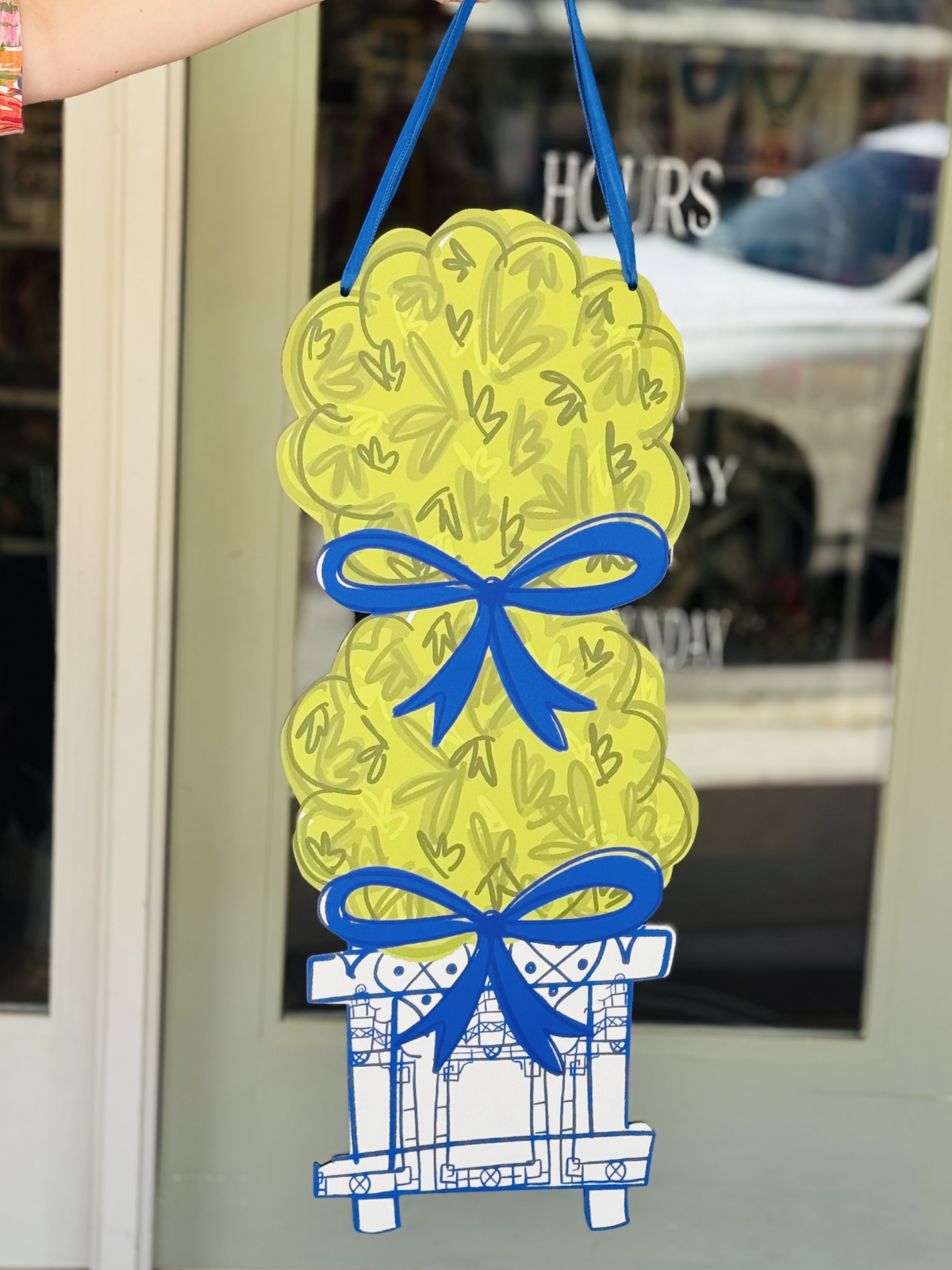 Blue Boxy Topiary Door Hanger