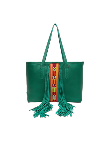fringe bag green leather
