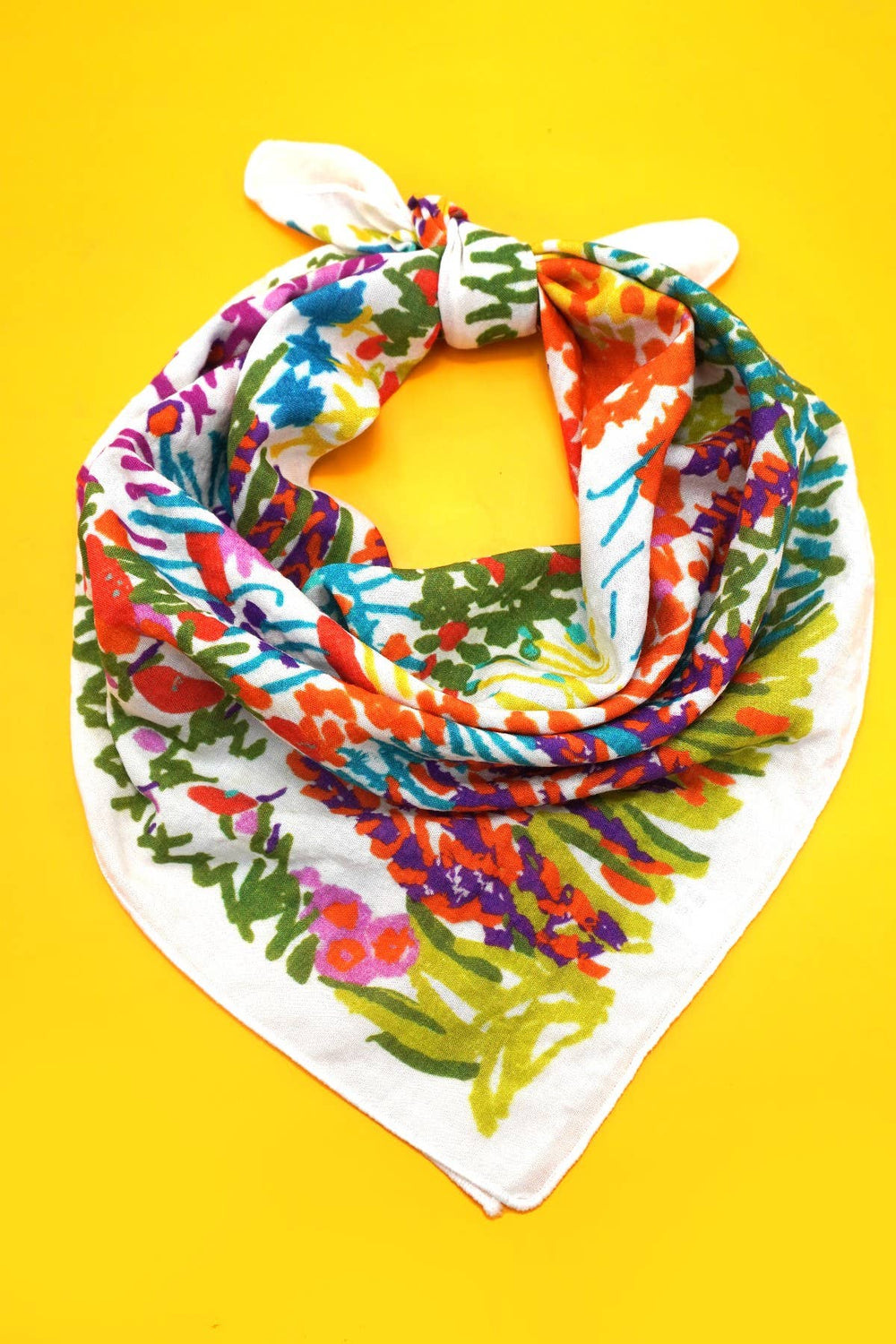 Bright Floral Printed Cotton neck or bag Scarf