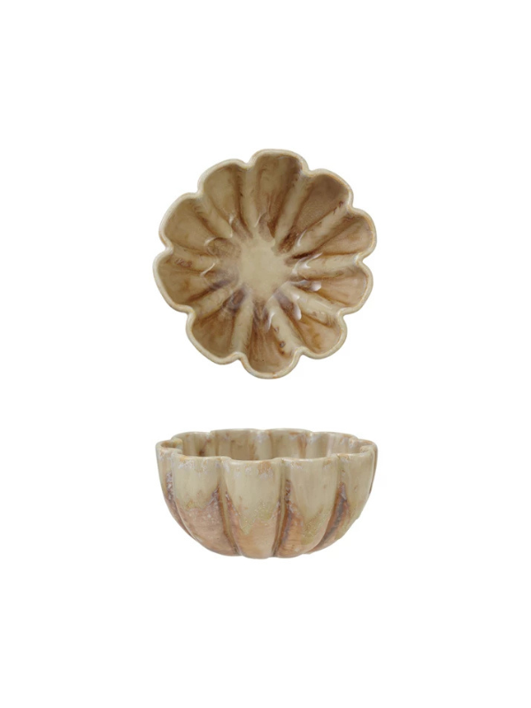 Brown Crackled Fluted Scalloped Bowl  dishwasher safe