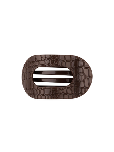 Brown Crocodile Medium Flat Round Hair Clip By Teleties