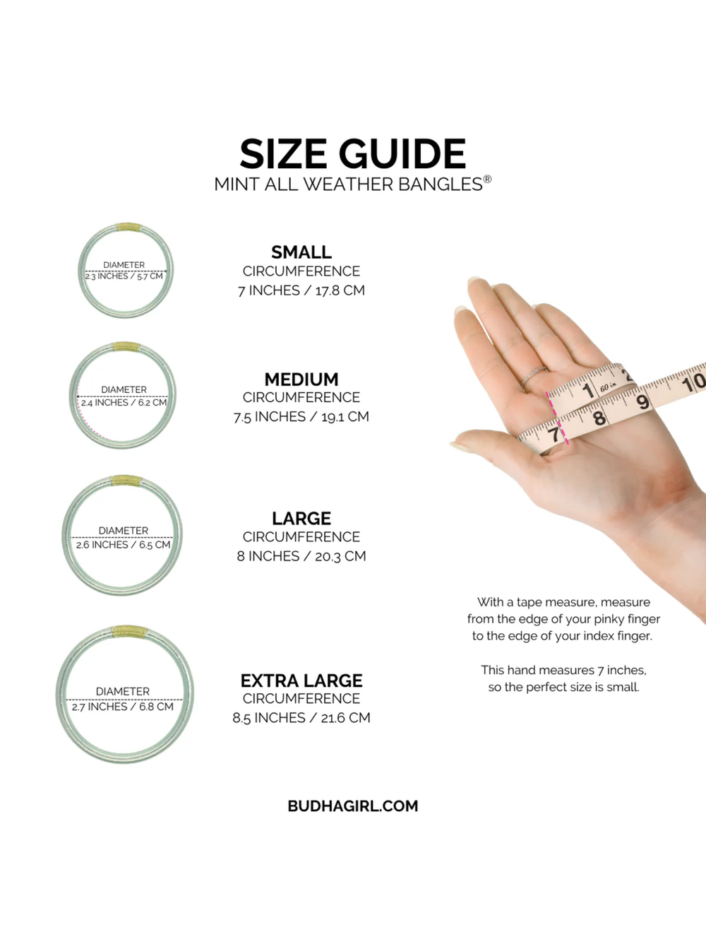 sizing chart for Budha girl bracelets 