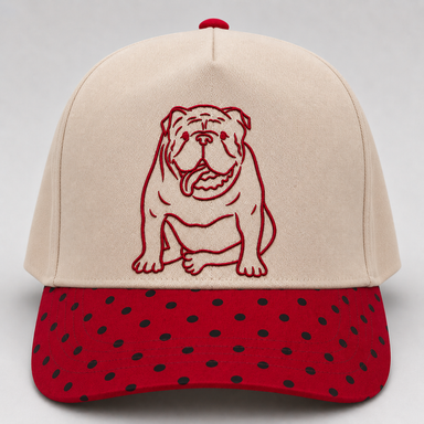 Bulldog Embroidered Georgia Hat with polka dot bill 