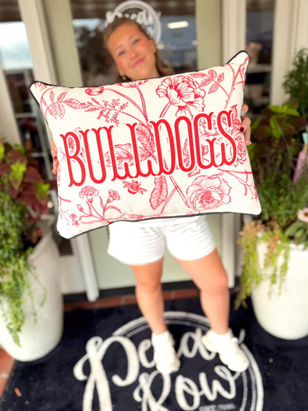 red and black Bulldogs Toile Piped Lumbar Pillow