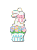 Decorative Easter door hanger with a bunny, eggs, and basket
