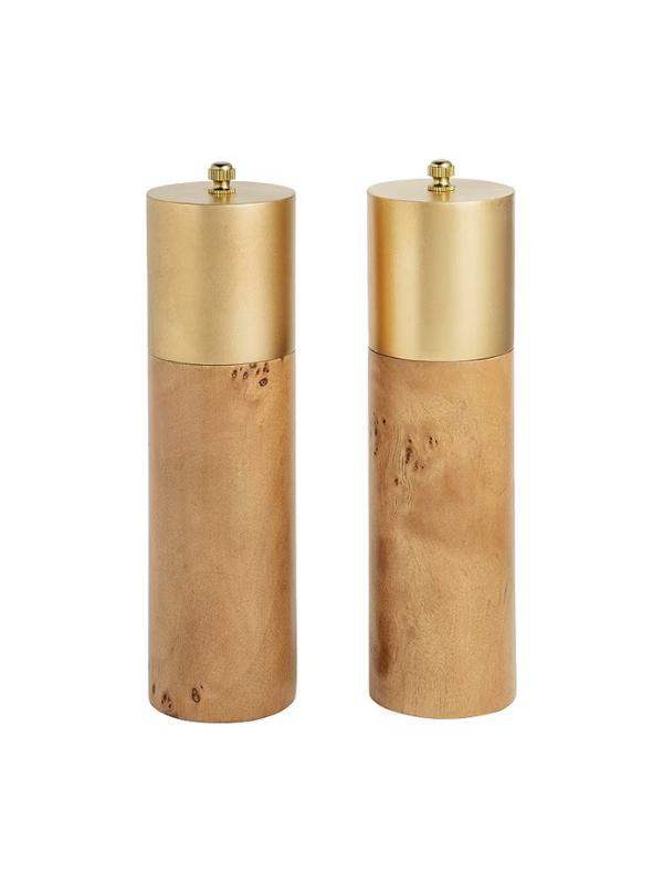gold topped Burl Salt Pepper Grinders By Mudpie