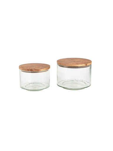 glass canisters with wood lids 