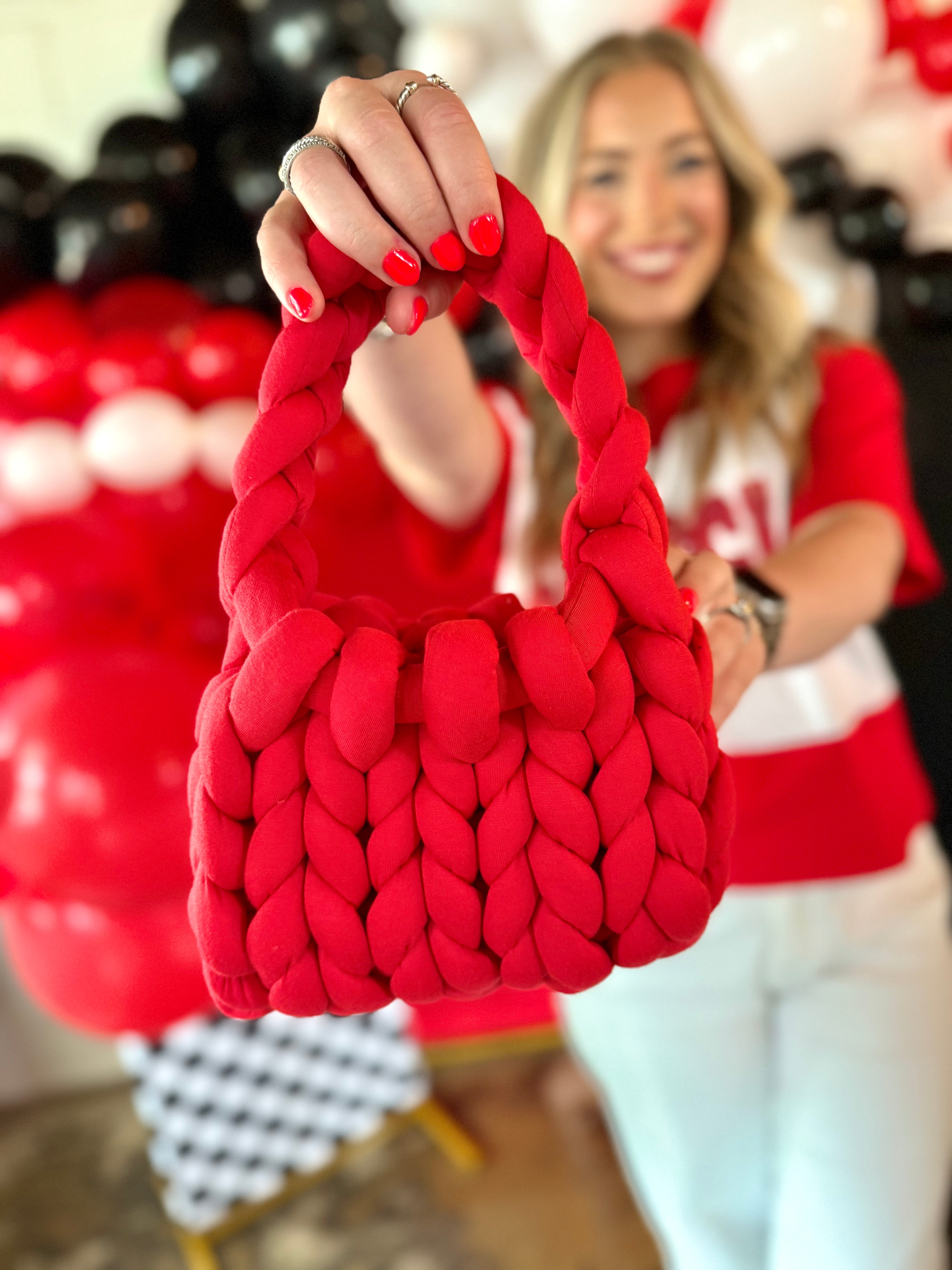 Red Jumbo Yarn Woven Bag