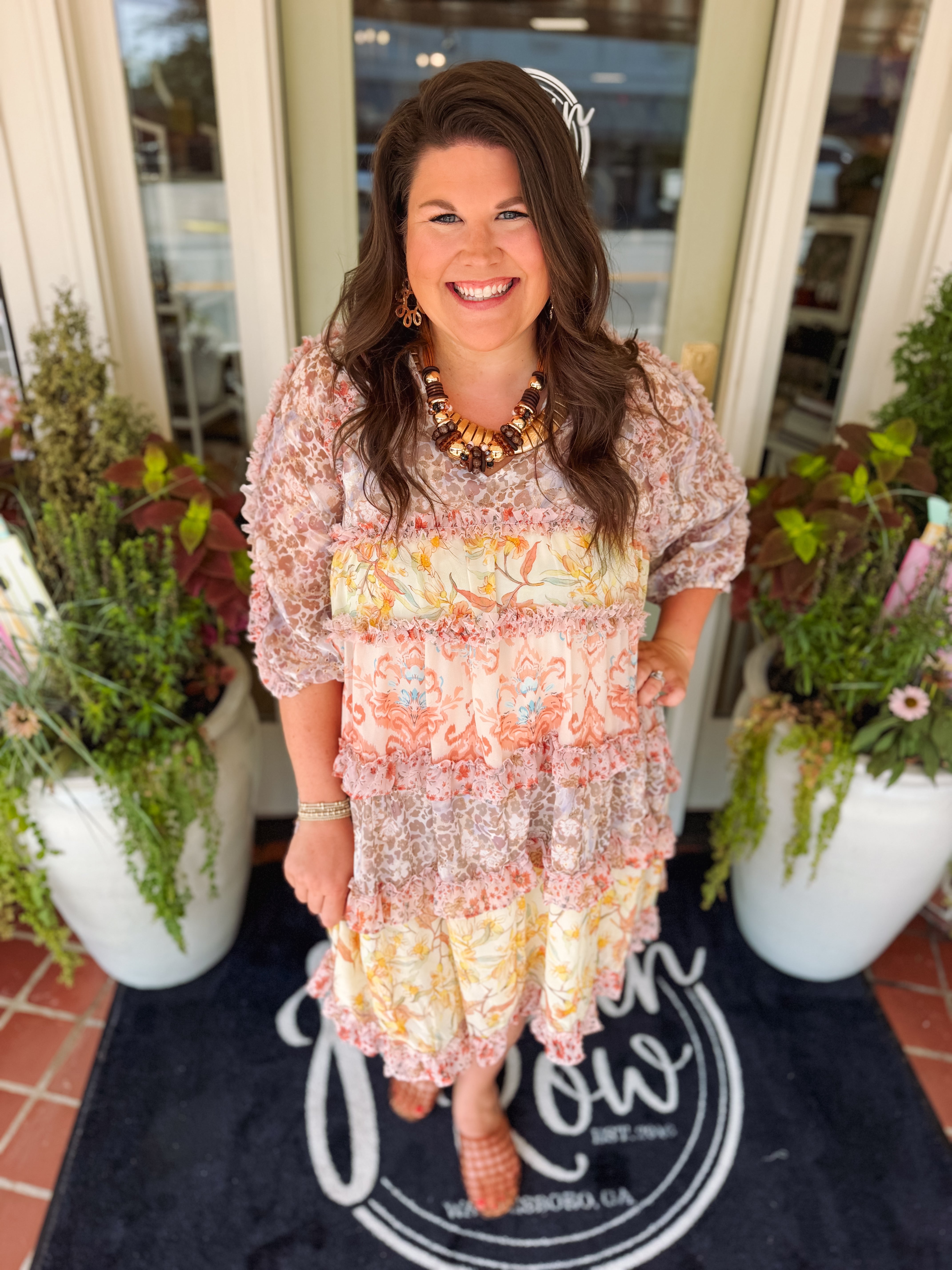 The Magnolia Chiffon Ruffle Dress (S-3X)