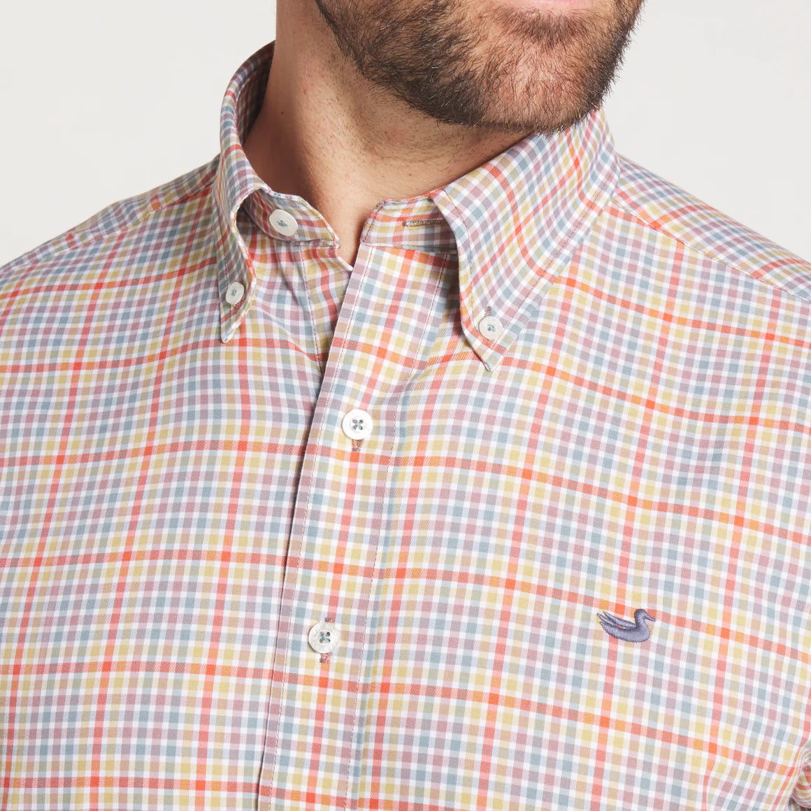 Baker Performance Gingham Dress Shirt in Burnt Red & Sage by Southern Marsh