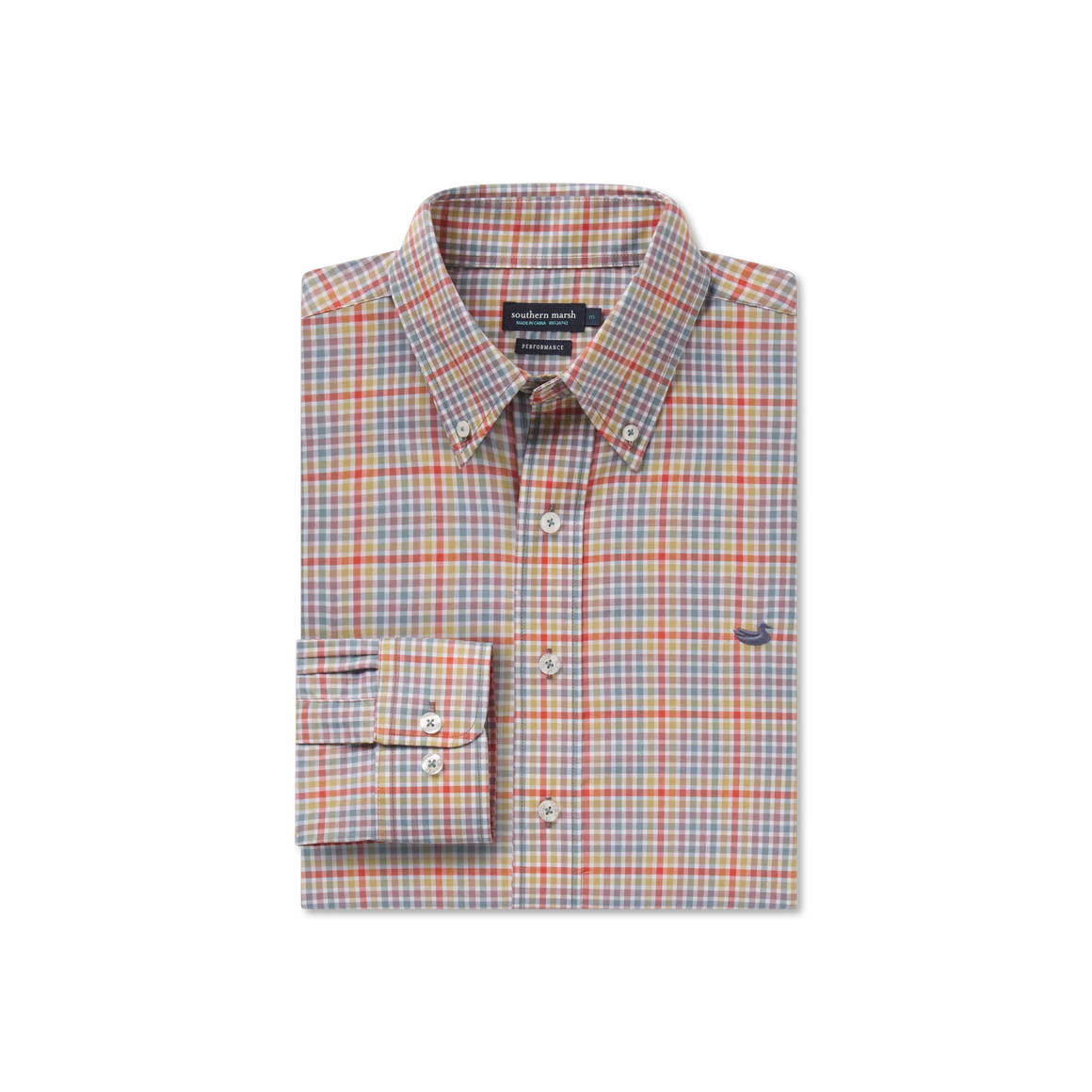 Baker Performance Gingham Dress Shirt in Burnt Red & Sage by Southern Marsh