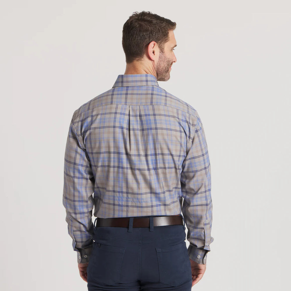 Barnstable Lines Performance Shirt in Light Grey/ Royal Blue By Southern Marsh