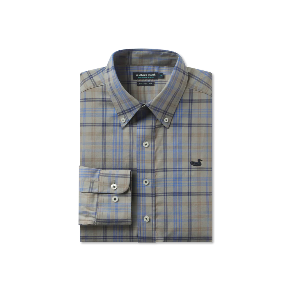 Barnstable Lines Performance Shirt in Light Grey/ Royal Blue By Southern Marsh