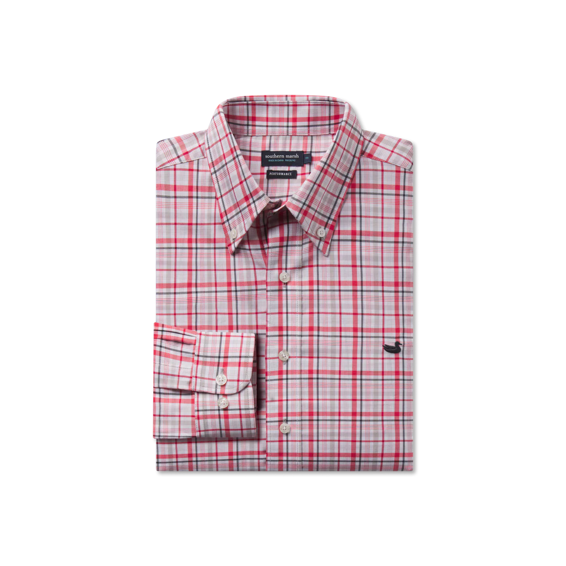 Van Buren Performance Grid Dress Shirt in Crimson & Light Gray by Southern Marsh