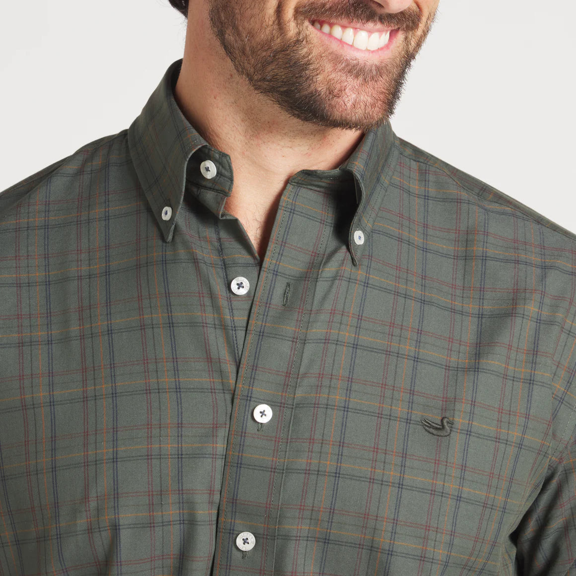 Chatham Lines Performance Dress Shirt in Dark Olive & Navy by Southern Marsh