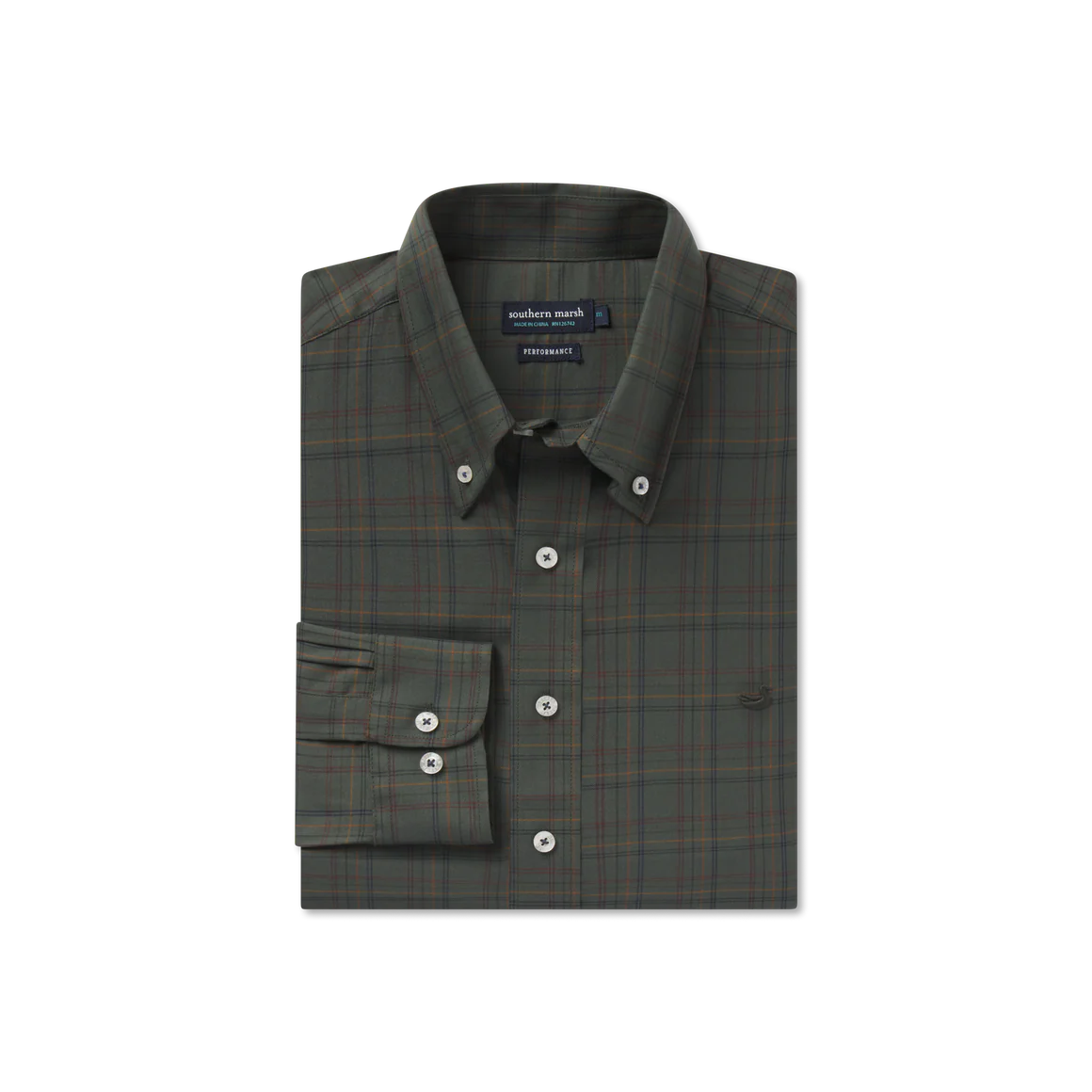 Chatham Lines Performance Dress Shirt in Dark Olive & Navy by Southern Marsh