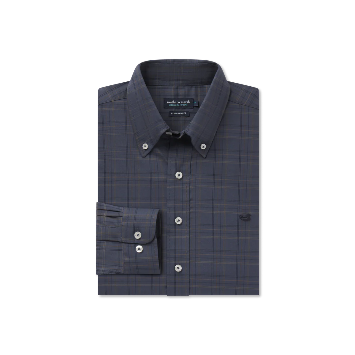 Chatham Lines Performance Dress Shirt in Navy & Stone Brown by Southern Marsh